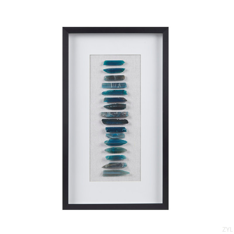 Panneau de décoration murale encadré en agate bleue encadrée