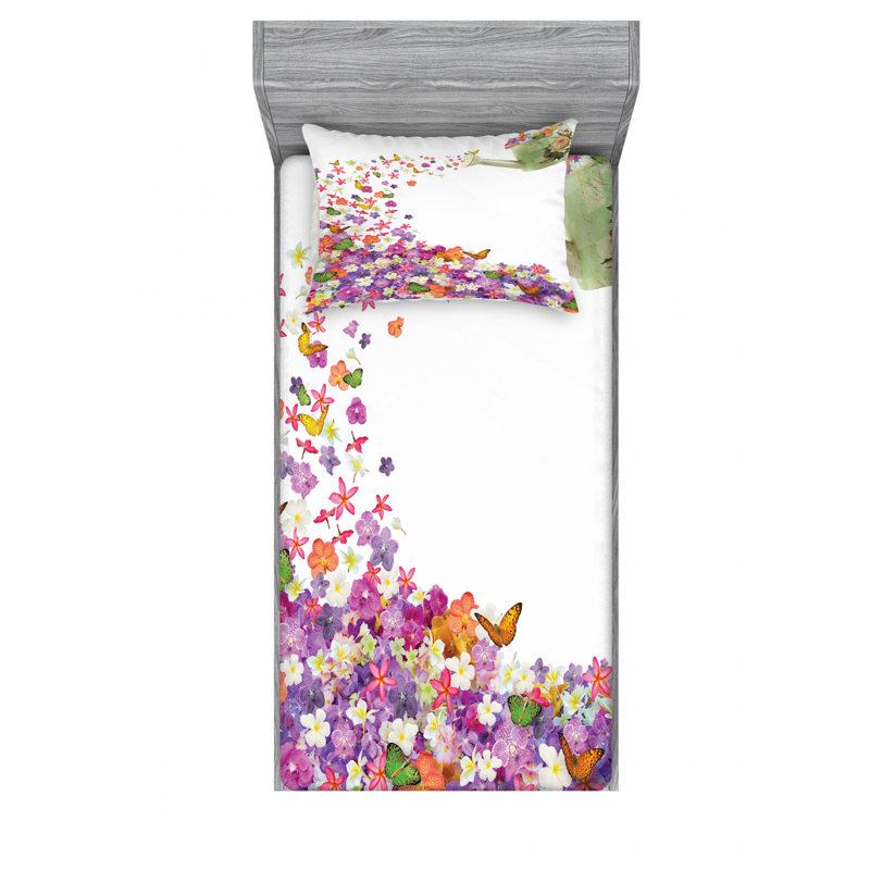 Microfiber Floral Sheet Set, Twin XL Sheet Set + Fitted Sheet + 1 Pillowcase