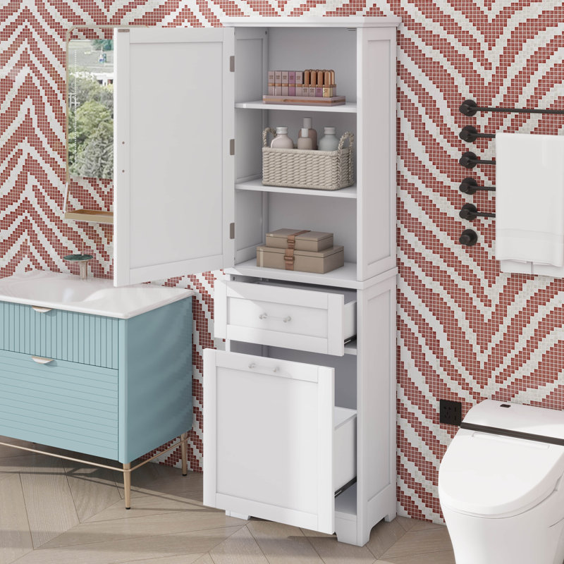 Armoire de rangement autoportante Lofty avec tiroirs de taille variable et tablette réglable, Blanc