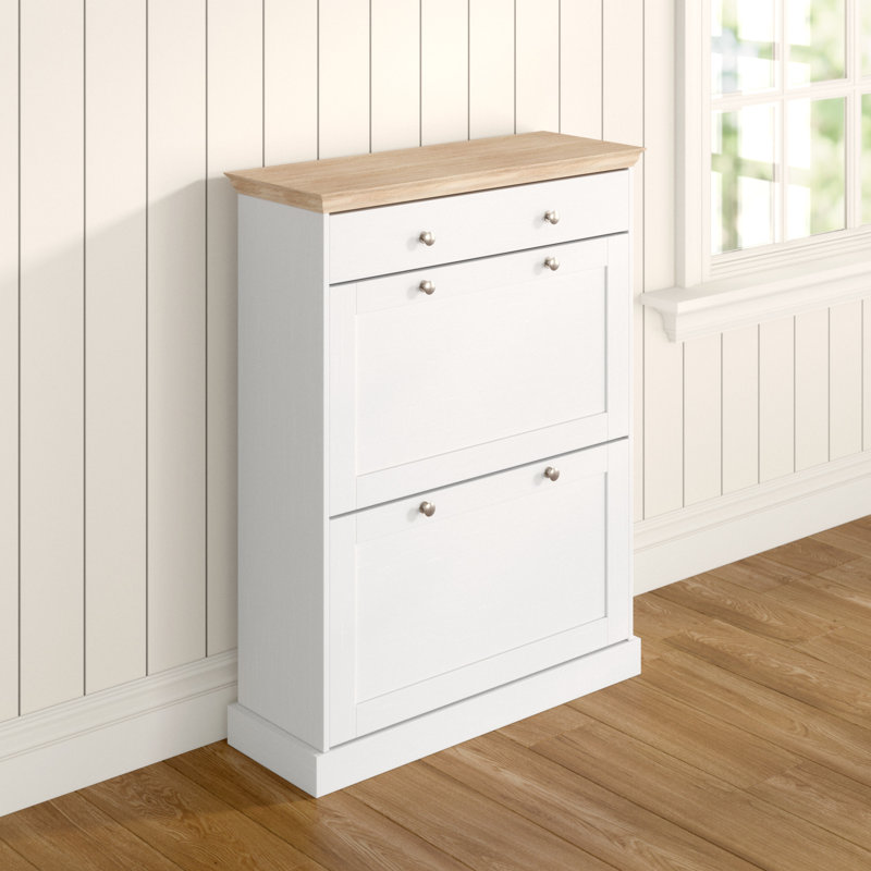 Bruce 12 Pair Shoe Storage Cabinet, White / Oak