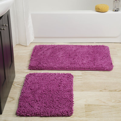Ensemble de 2 tapis de salle de bain Plymouth Home - Tapis de bain en mousse à mémoire de forme 32 po x 21 po et 24 po x 17 po avec dessus en chenille pour un décor de salle de bain élégant - Tapis de bain lavables à la machine 