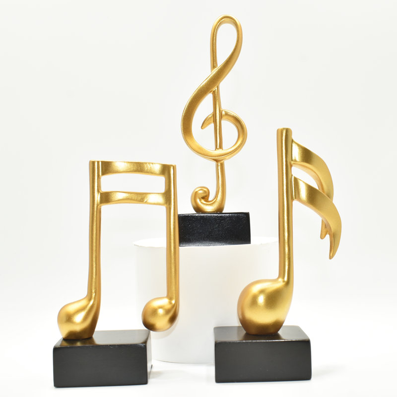 Adam & Friends Home Decor Muscial Notes, 16th, Double 16Th & Treble Clef Sculpture | 3 pièces, Or