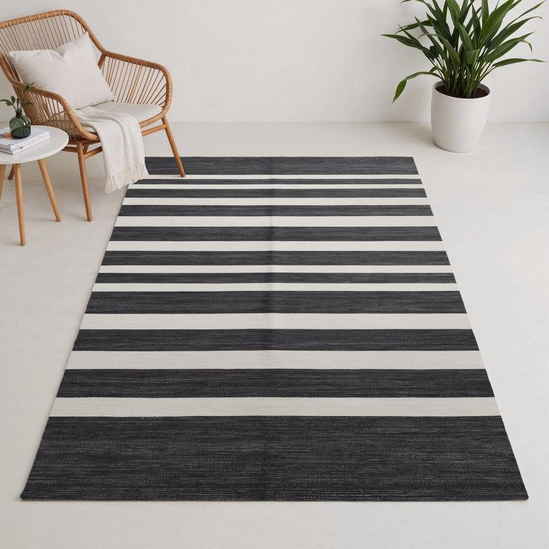 HorizontalStripes Gray Indoor and Outdoor Area Rug, Rectangle 9' x 12'