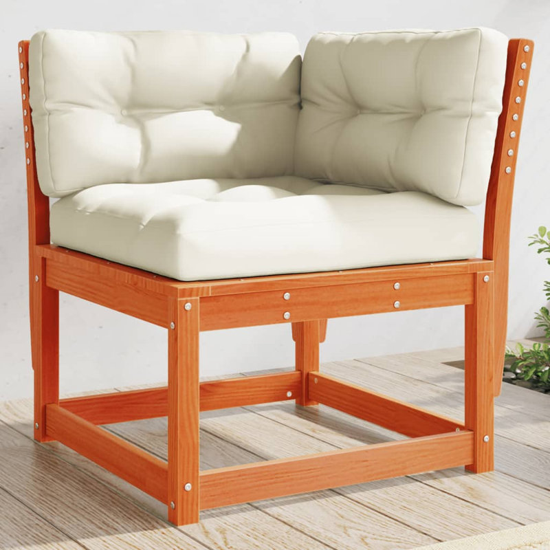 Shela Wood Outdoor Lounge Chair, Wax Brown, Cream White