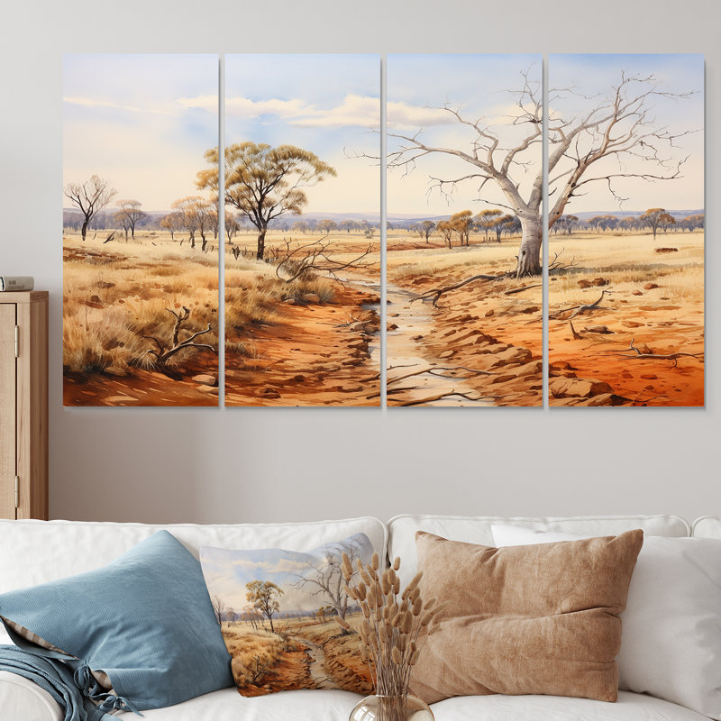«Australian Outback Landscape I», art mural 4 pièces, H 32 po x l 64 po
