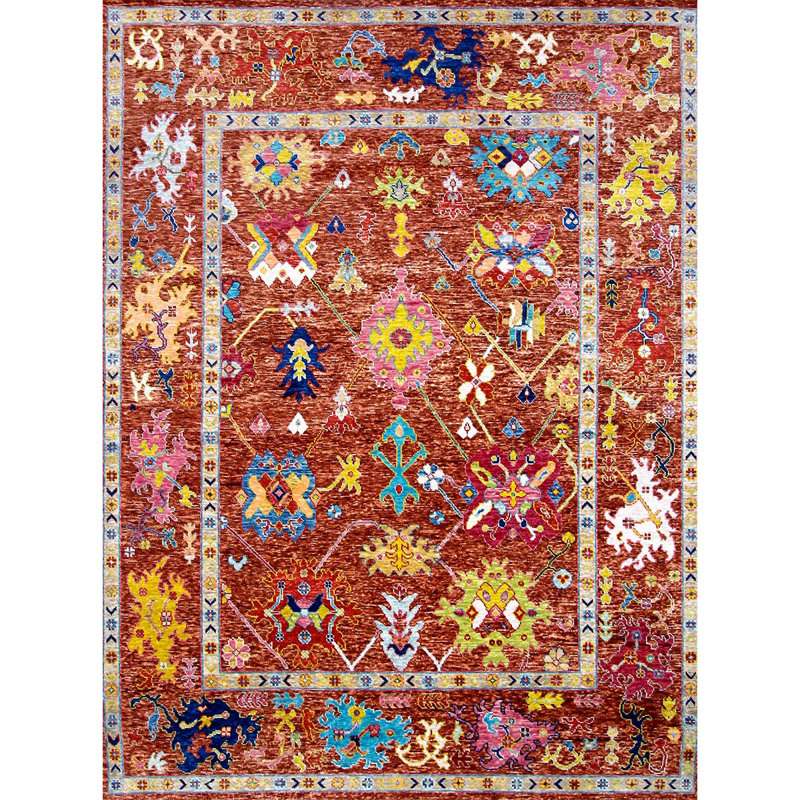 Hand-Knotted High-Quality Red and Red Area Rug, Rectangle 9' x 12'