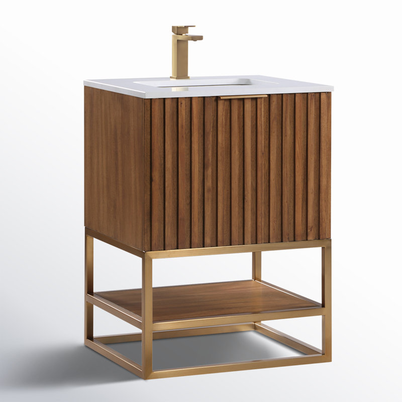 Terra 24'' W Single Vanity, White Quartz/Single Faucet Mount, Satin Brass