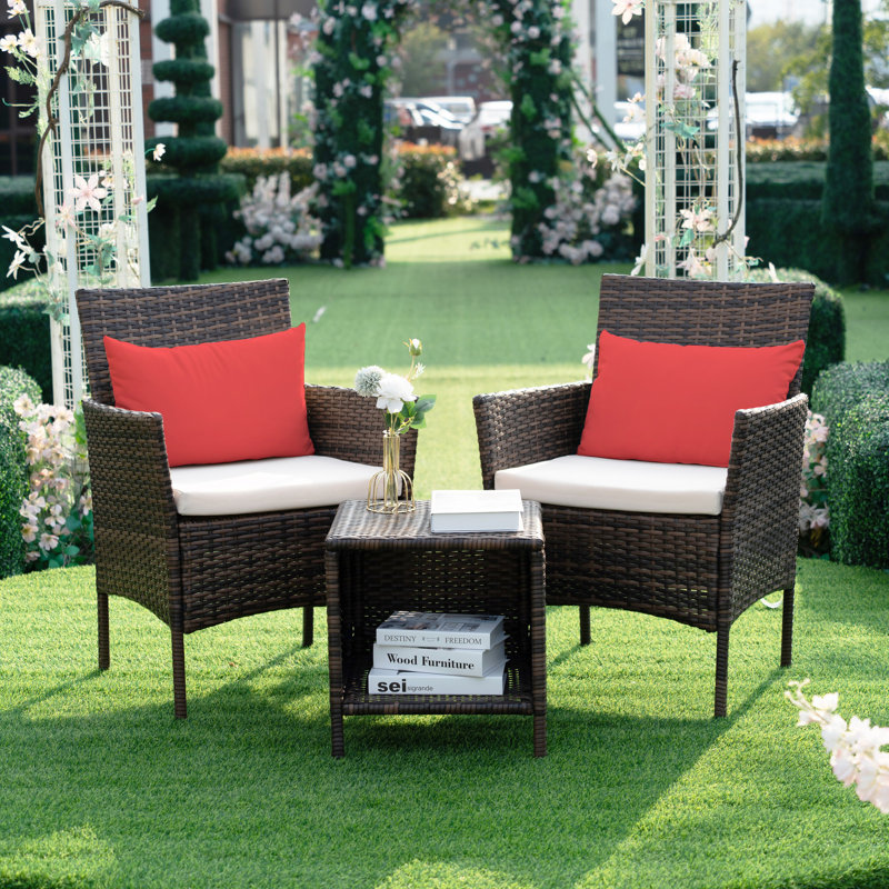 Nagey 2 - Person Patio Conversation Sets with Cushions, Cream/Brown