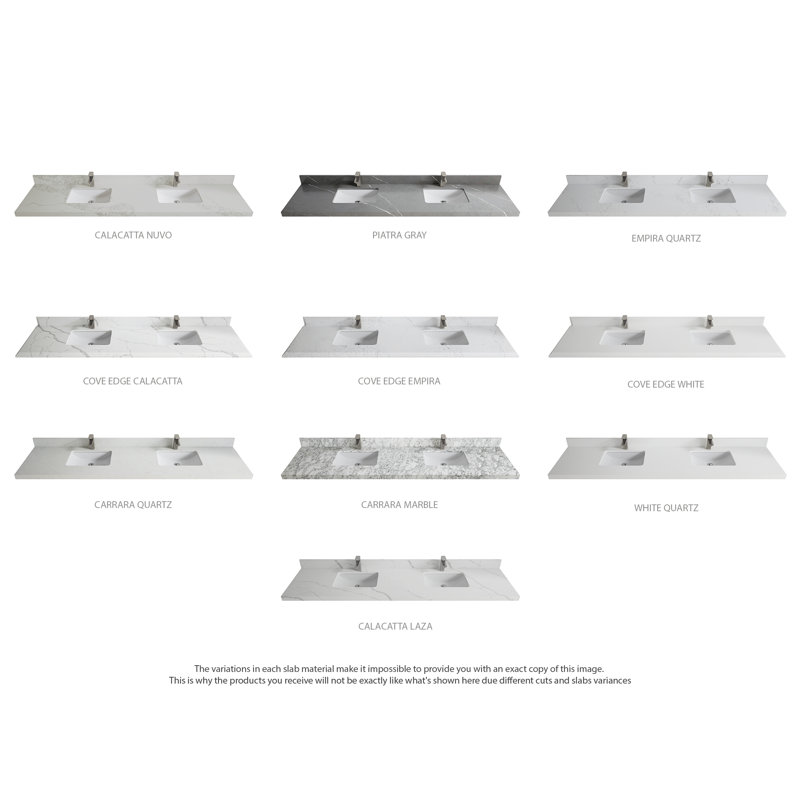 Meuble-lavabo double 84 po avec plateau en quartz Bronya, Calacatta Laza, Bitume