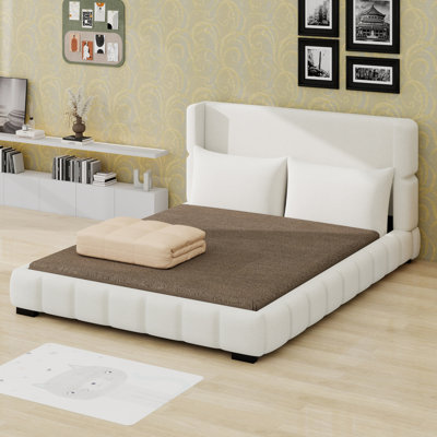 Upholstered Platform Bed with Two Matching Pillows