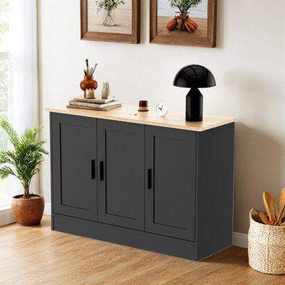 43.3”W  3 Door Buffet Cabinet, Coffee Bar Cabinet With Adjustable Shelf, Kitchen Buffet Sideboard For Living Room, Kitchen