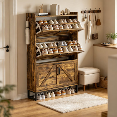 Freestanding Shoe Storage Cabinet with Flip Drawers