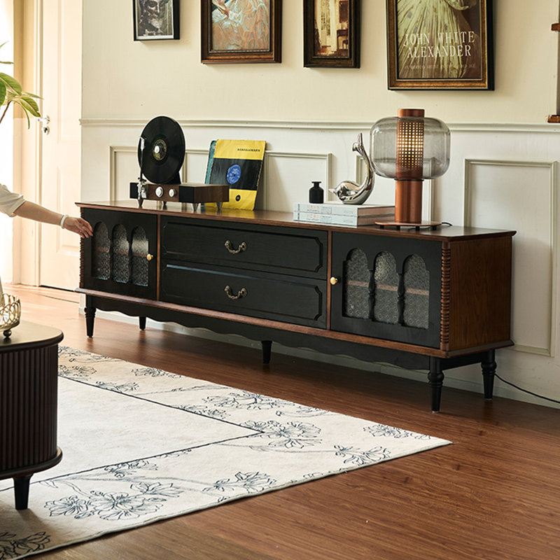 Meuble télé en bois de frêne de style français rétro, 70.86"