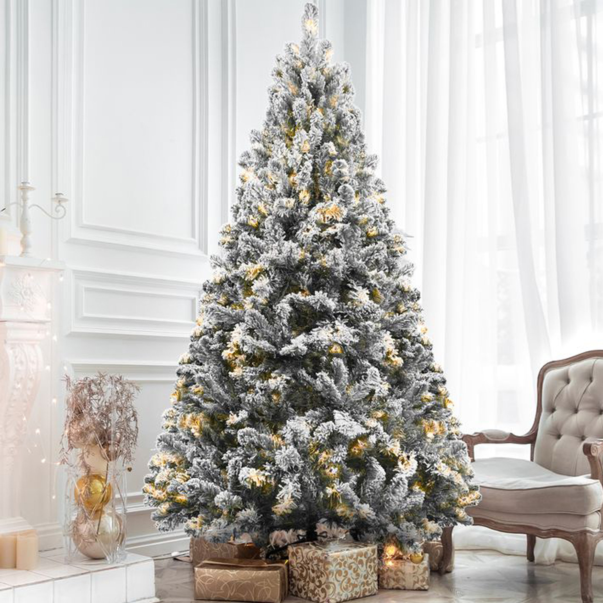The Holiday Aisle® 6 Ft Snow Flocked Christmas Tree, Artificial Christmas  Tree, 733 Tips, Metal Stand And Hinged Branches | Wayfair, image size:2000x2000