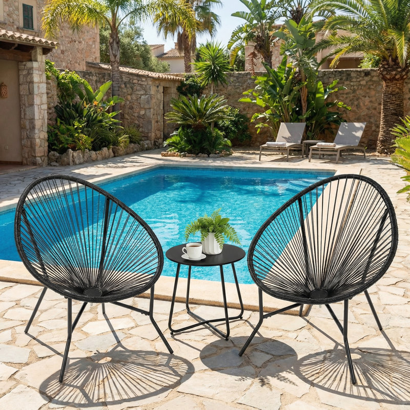Clancy 3 Piece All-Weather Modern Patio Acapulco Chair Furniture Set with Coffee Table