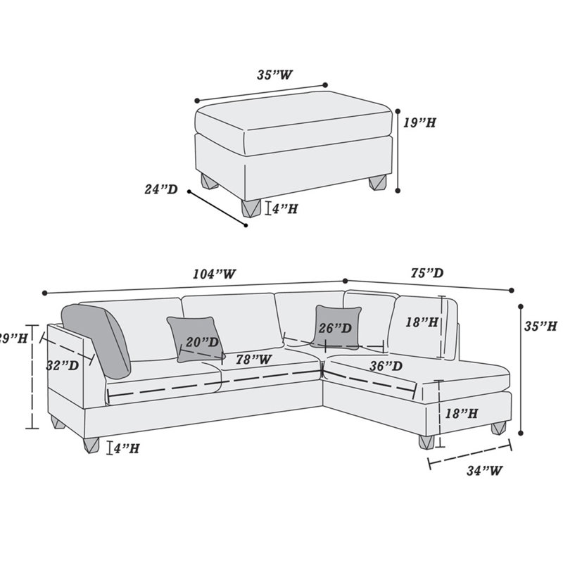 Canapé modulaire réversible en polyfibre avec revêtement gris pour un espace de vie contemporain, siège en forme de L à 3 places, avec coussins décoratifs, chambre classique en pin massif et sièges, avec structure en mousse décorative