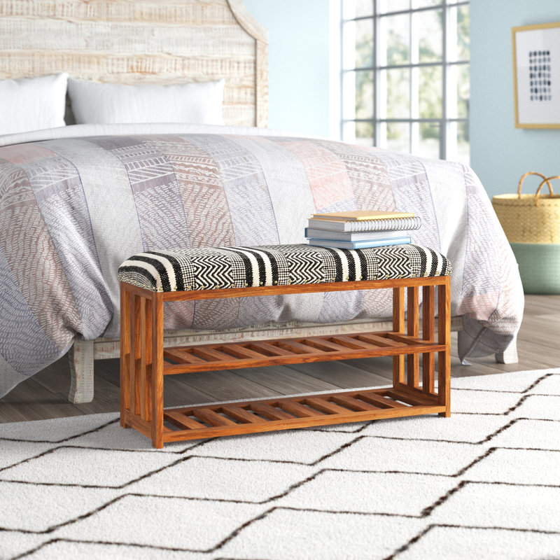 Eaker Cotton Upholstered Storage Bench, Light Brown/Patchwork