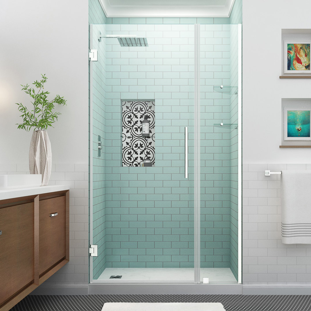 Belmore GS 35.25" - 36.25" W x 72" H Hinged Frameless Shower Door Aston Glass 