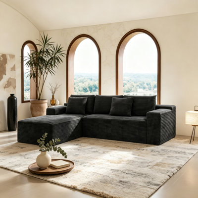 Canapé modulaire en velours côtelé gris 104,3 po x 68,9 po, 2 pièces, sans assemblage