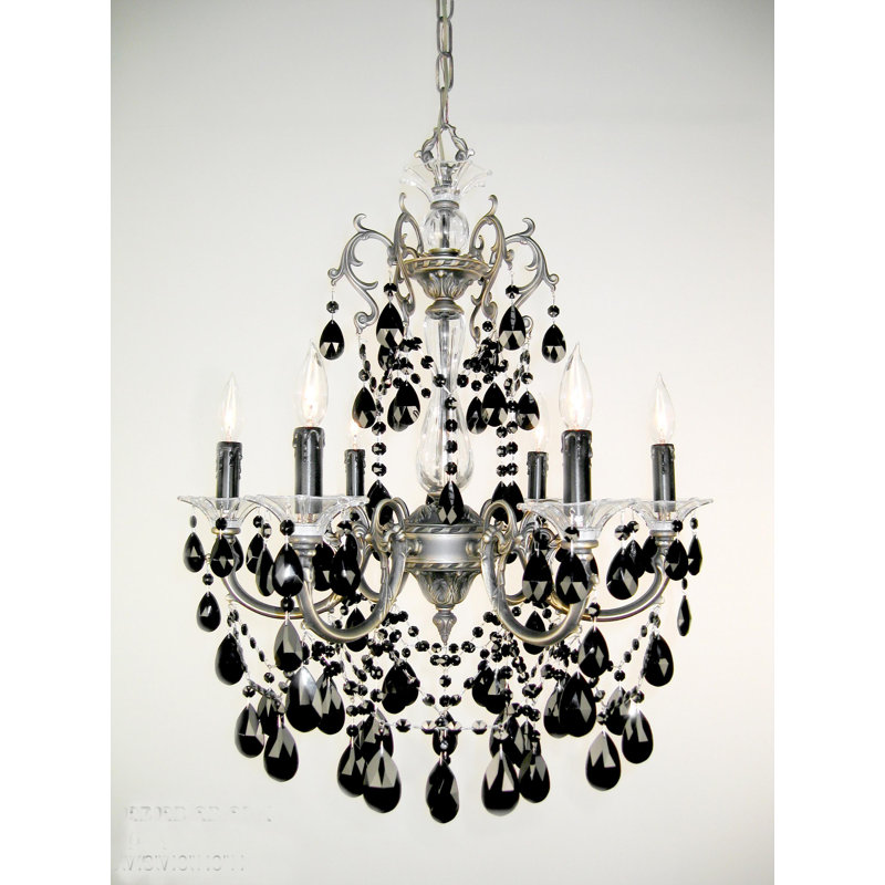 Lustree 6 lumières façon bougie/classique Fabry, Perle champagne, Noir crystalique