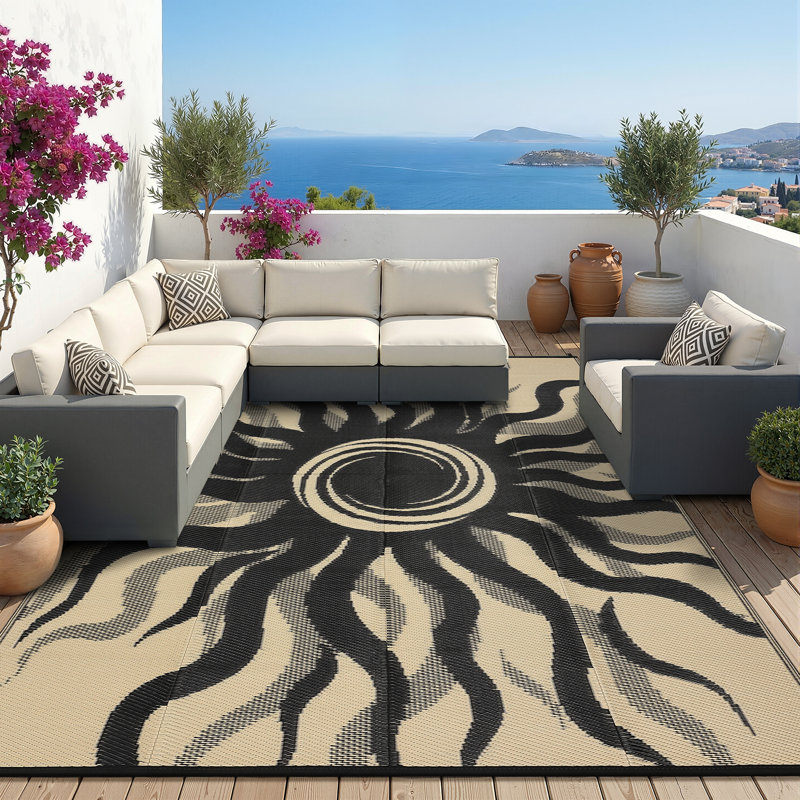 Tapis d'extérieur imperméable pour l'extérieur, Brun, Rectangulaire 8 pi x 10 pi