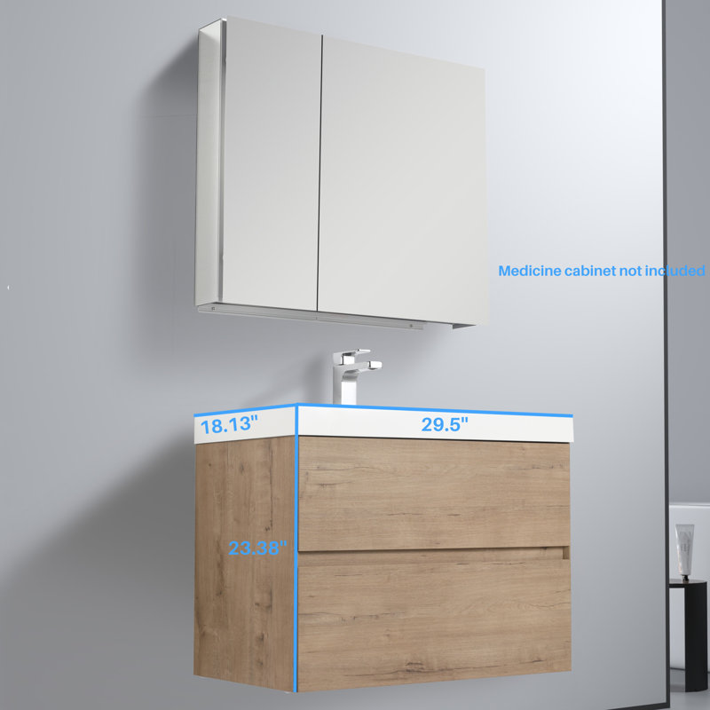 Annedoris 30" Floating Bathroom Vanity with Sink – Wall-Mounted Wood Cabinet with Acrylic Top, Soft-Close Drawers & Modern Single Vanity Design