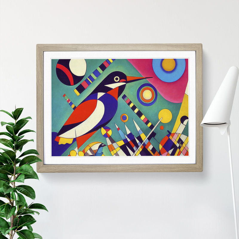 Abstract Kingfisher Bird Vol.1 - Framed Print, 46cm H x 64cm W x 2cm D, Oak