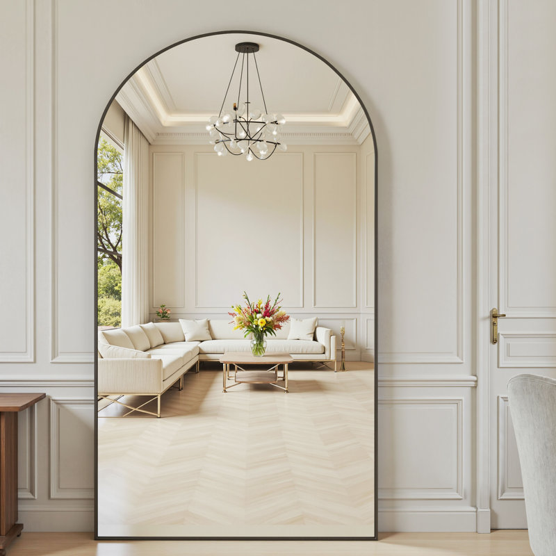 Large Oversized Arched Floor Mirror With Stand, Wall Mirror, 83" x 44", Matte Black