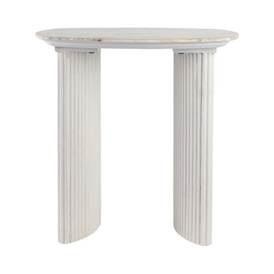 24"Catalina Travertine&Fluted Wood Accent Table/Kd