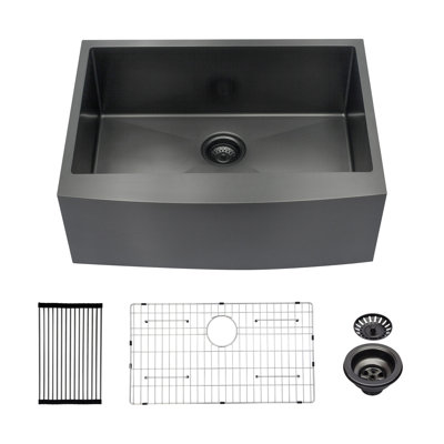 Évier de cuisine noir 27 en acier inoxydable 27 po - évier de cuisine 27 * 21 * 10 pouces à tablier avant en acier inoxydable de calibre 16