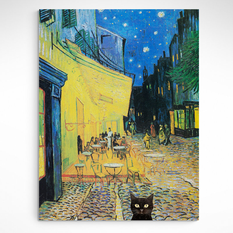 Ridgeley Café Terrace At Night With Black Cat by Vincent Van Gogh - Wrapped Canvas Print, 31cm H x 21cm W x 4cm D