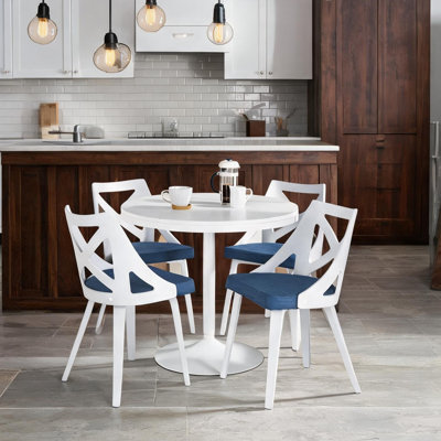 Ensemble de salle à manger 5 pièces avec plateau en bois massif et chaises rembourrées bleu pâle, 4 places