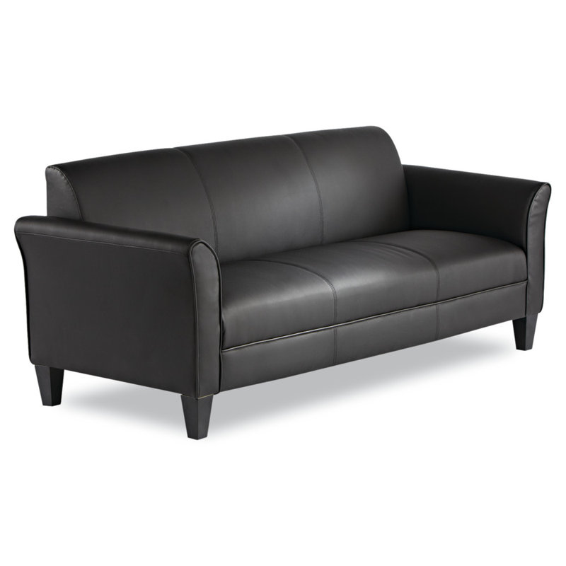 Black Leather 77'' Reception Sofa with Flared Arms