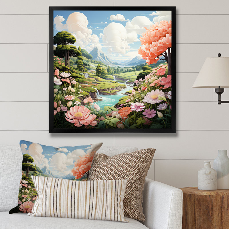 Kawaii Sweet Blossoms Wonderland II, Cadre simple noir, H 30 po x l 30 po x P 1 po