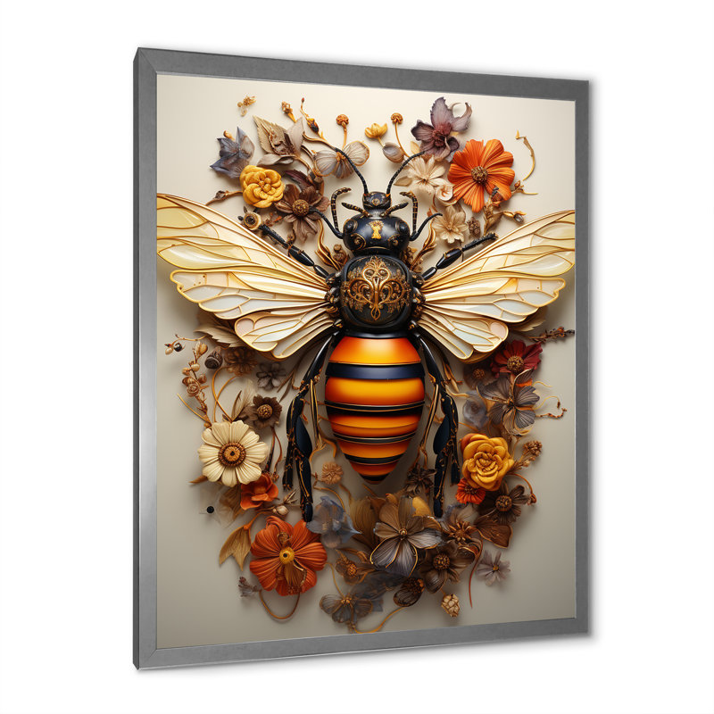 Art floral rétro, guêpe harmonie I - insectes et insectes, Silver Picture Framed, 44" H x 34" W