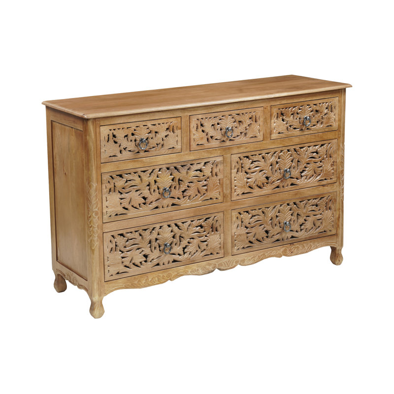 Harleen 7 Drawer 57'' W Solid Wood Double Dresser, Brown
