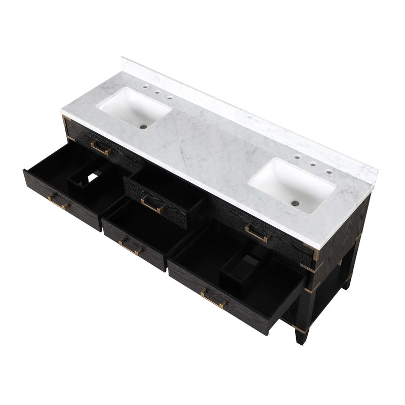 Meuble-lavabo double avec miroirs et tablette ouverte