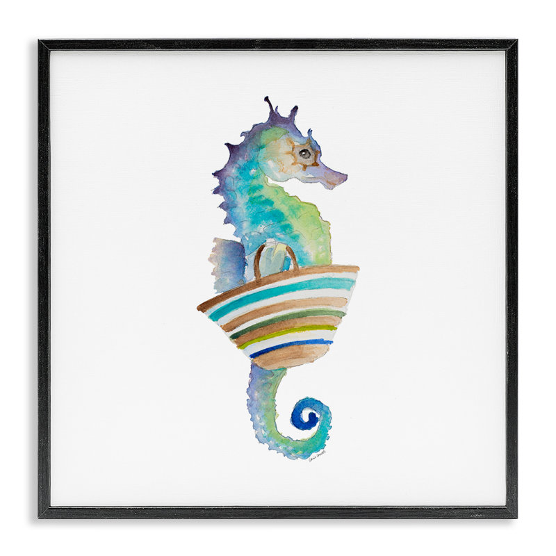«Summer Ready Seahorse», estampe numérique par Lanie Loreth, H 12 po x l 12 po, Giclée encadrée noir minuit