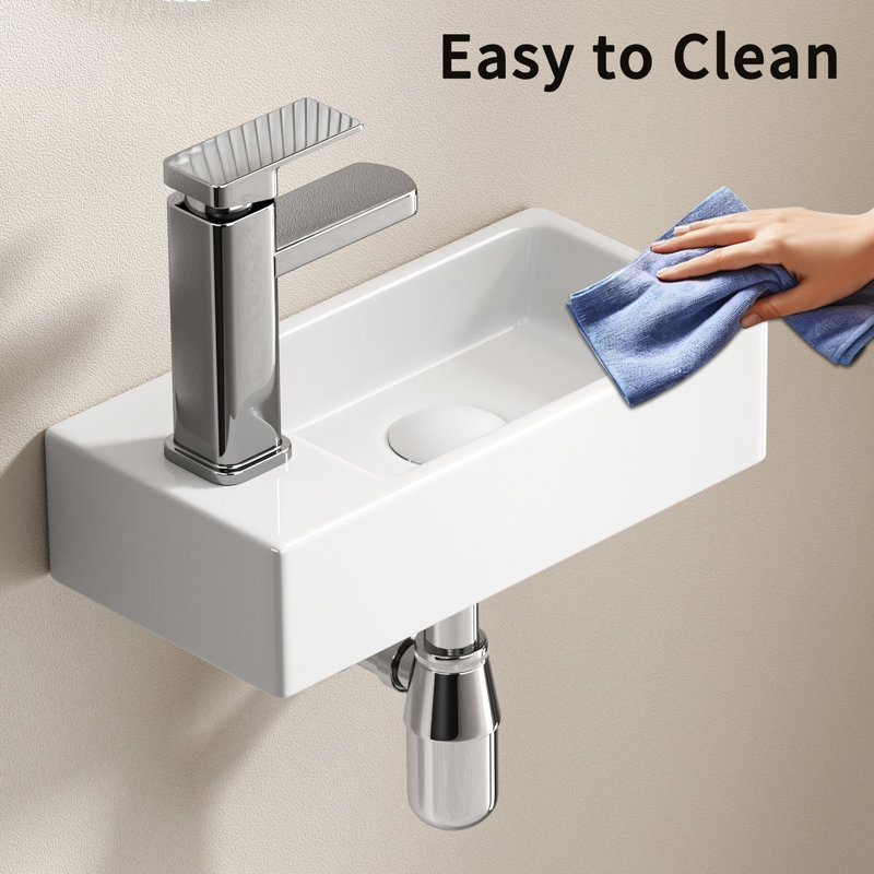 Lavabo encastré en céramique 14,95 po x 6,94 po x 3,6 po avec raccords argentés, idéal pour les petites salles de bain et le drain de vasque en porcelaine de conception minimaliste, installation facile