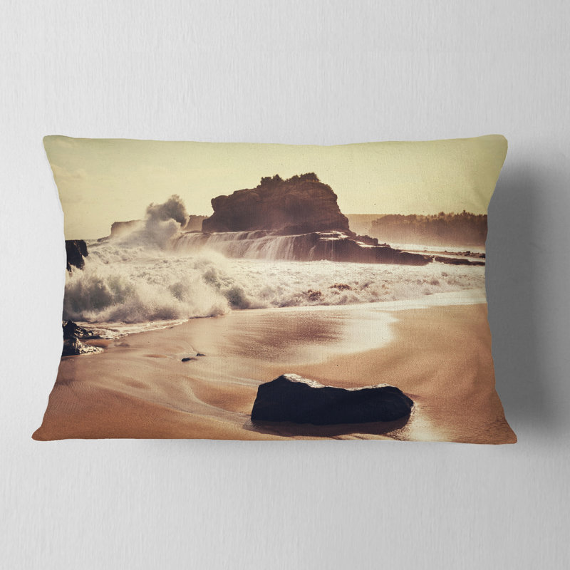 Java Beach with Foaming Waters - Sea & Shore Printed Throw Pillow, Rectangle, 12" x 20"