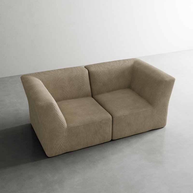 Canapé modulaire rembourré en velours côtelé 2 pièces Berlare Boneless - entièrement comprimé, aucun assemblage requis, Kaki