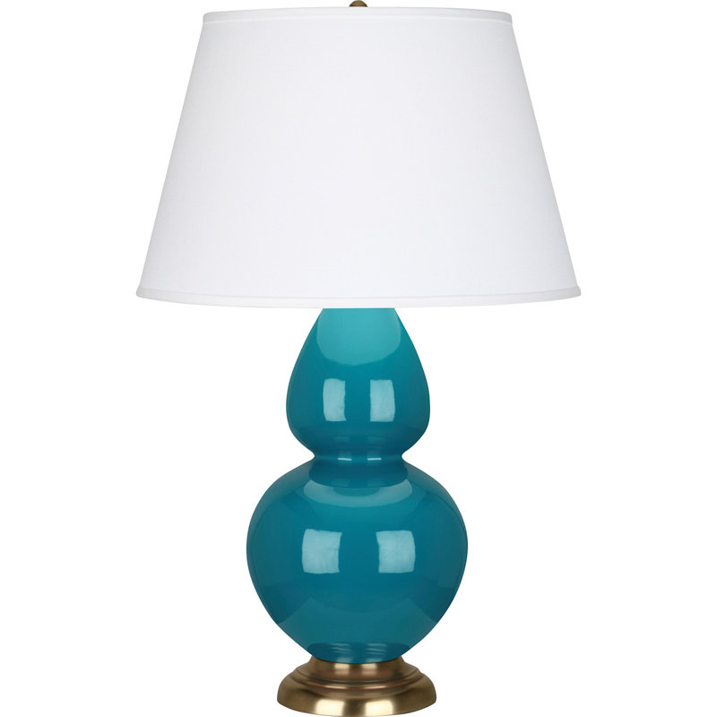 Lampe de table double gourde 31 po, Paon / laiton, Perle