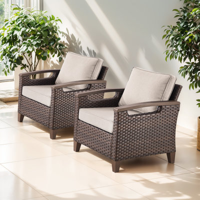  Wicker Patio Chairs Set Of Two With Olefin Cushions Water-Resistant