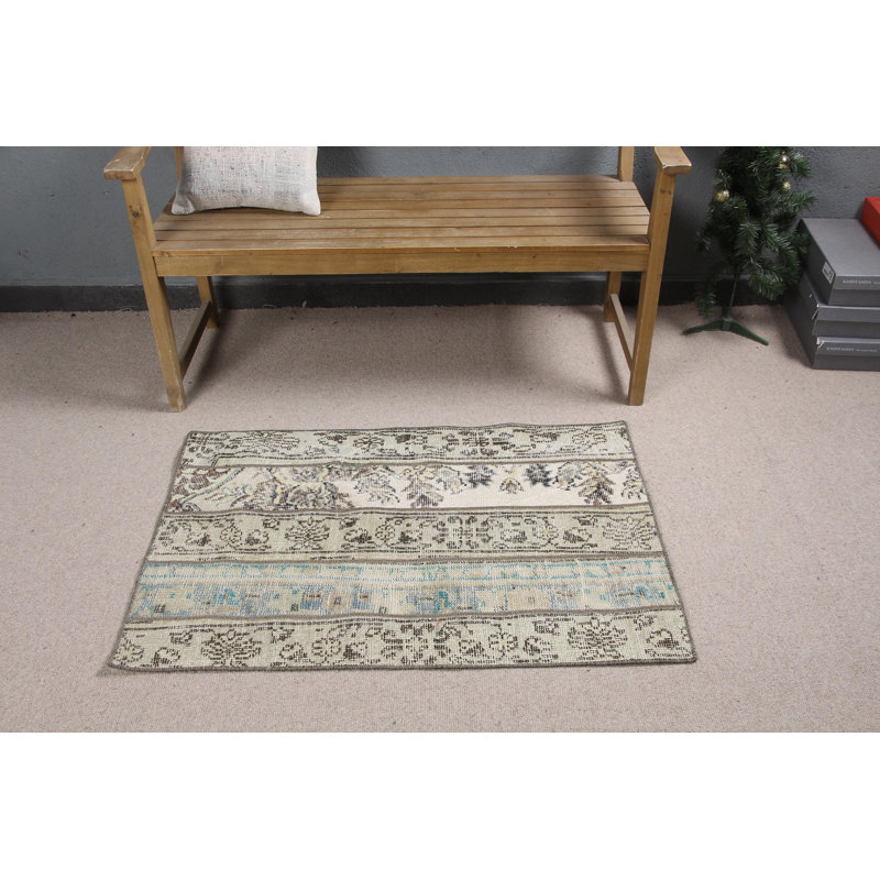 Tapis turc rétro à motif patchwork noué à la main offrant un style bohémien unique pour la décoration intérieure