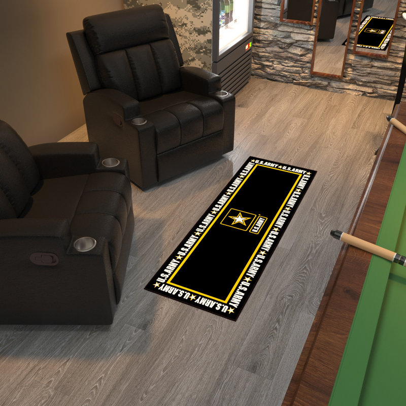 Tapis antidérapant à bordure logo US Army pour chambre à coucher, cuisine, noir / jaune