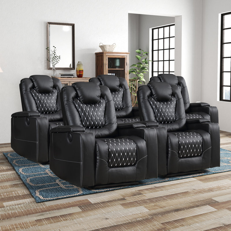 35.04'' Luxury Faux Leather Home Theater Individual Seat Recliner with Cup Holders & Arm Storage & USB for Premium Cinema Experience