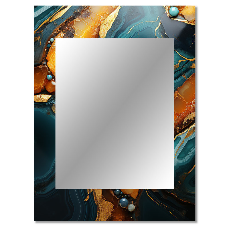 Gold and green topaz Agate Granite V - Abstract Decorative Mirror, Modern Wall Mirror, Printed Metal Art, 40" x 30"