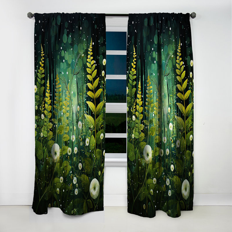 Panneau de rideau floral, fougère verte, décor botanique occultant - plante fougère verdoyante III, L 52 po x L 120 po