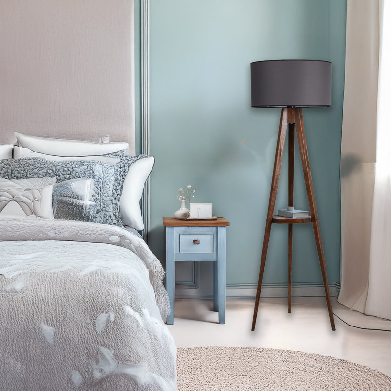 Wooden Body Drum Tripod Floor Lamp, Gray