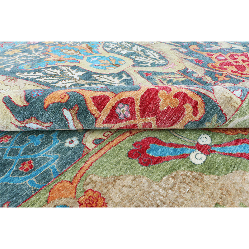 Hand Knotted Wool Area Rug in Dark Gray/Green/Red/Blue, Rectangle 9' x 12'